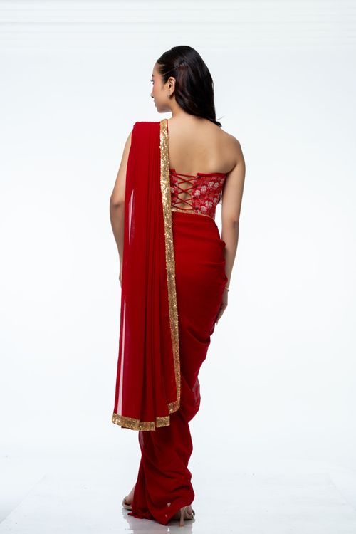 NEPALI DHAKA CORSET SAREE (sequin drape saree) - Traditional Alley