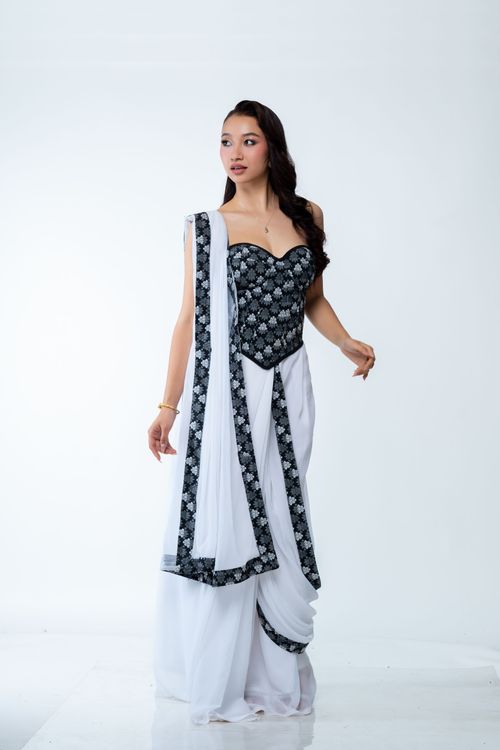 NEPALI DHAKA CORSET SAREE (matching border) - Traditional Alley