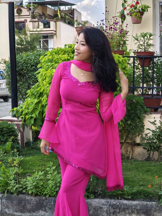 MAYA RETRO STYLE KURTHI SET: PINK - Traditional Alley