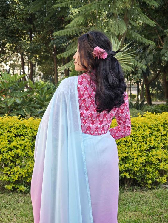 PUSHPA: OMBRE SAREE (BLUE PINK) - Traditional Alley