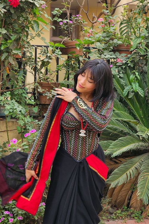 NEPALI DHAKA CORSET SAREE: Newari Fusion - Traditional Alley