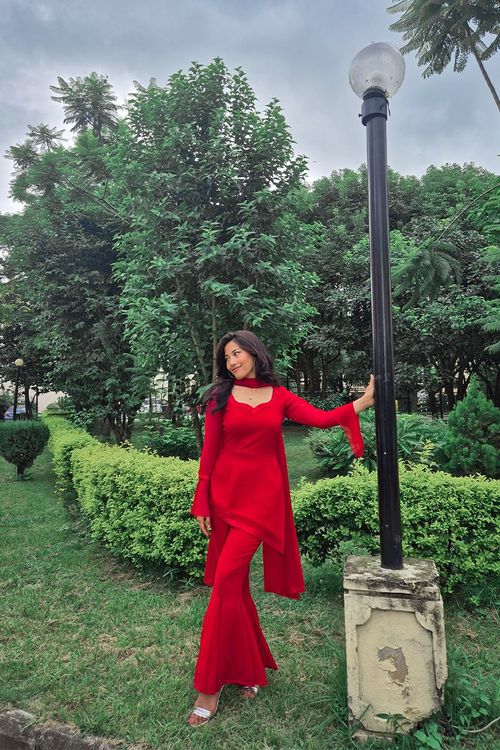 MAYA RETRO KURTHI : RED - Traditional Alley