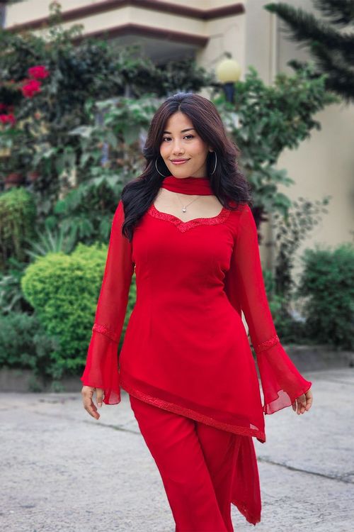MAYA RETRO KURTHI : RED - Traditional Alley
